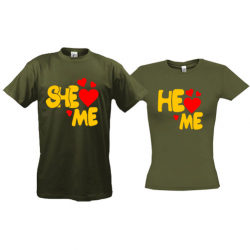 Парные футболки She love me - He love me