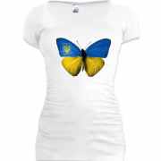 Женская удлиненная футболка с патриотической бабочкой