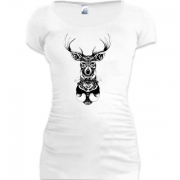 Женская удлиненная футболка с оленем (этно)