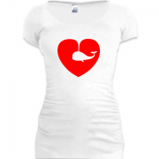 Женская удлиненная футболка Кит-сердце