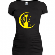 Женская удлиненная футболка "киса на луне"