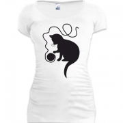 Женская удлиненная футболка кот с клубочком
