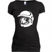 Женская удлиненная футболка с котом-космонавтом