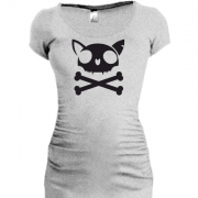 Женская удлиненная футболка кот-череп