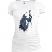 Женская удлиненная футболка с волком и микрофоном