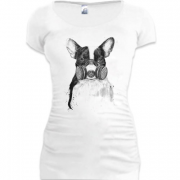 Женская удлиненная футболка с собакой в респираторе