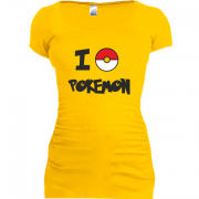 Женская удлиненная футболка I love Pokemon