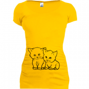 Женская удлиненная футболка Котята-двойняшки