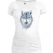 Женская удлиненная футболка с мордой волка (2)