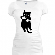 Женская удлиненная футболка Кот в руках (2)