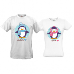 Парные футболки с новогодними пингвинами "Любовь греет"