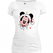 Женская удлиненная футболка с новогодним Микки