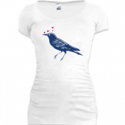 Подовжена футболка із закоханою пташкою