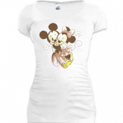 Женская удлиненная футболка Минни и Микки Love