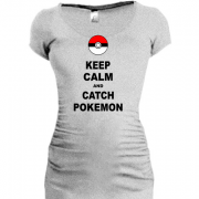 Женская удлиненная футболка Keep calm and catch pokemon