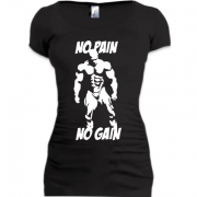 Женская удлиненная футболка No pain no gain