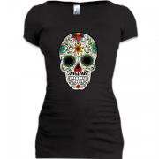 Женская удлиненная футболка с расписным черепом