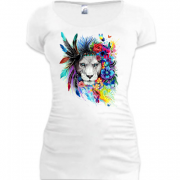 Женская удлиненная футболка со львом в цветах