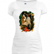 Женская удлиненная футболка с индейцем (2)