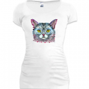 Женская удлиненная футболка с арт-котом