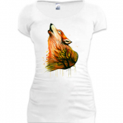 Женская удлиненная футболка с рисунком воющего волка