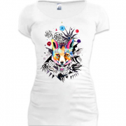 Женская удлиненная футболка с лисой в абстракции
