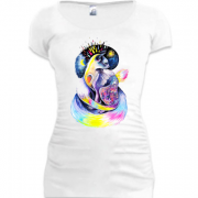 Женская удлиненная футболка с цветной кошкой