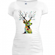 Женская удлиненная футболка с арт-оленем