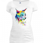 Женская удлиненная футболка с акварельной рысью