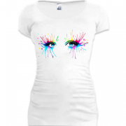 Женская удлиненная футболка с акварельными глазами