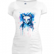 Женская удлиненная футболка с акварельной кошкой