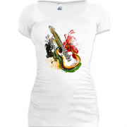 Женская удлиненная футболка с яркой гитарой