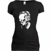 Женская удлиненная футболка с черепом 2