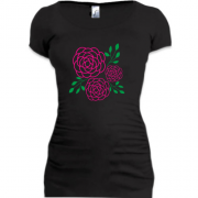 Женская удлиненная футболка с розами (контур)