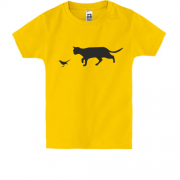 Детская футболка кот с птичкой