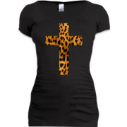 Женская удлиненная футболка с леопардовым крестом