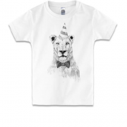 Детская футболка лев в праздничном колпаке
