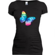 Женская удлиненная футболка с яркой бабочкой (2)