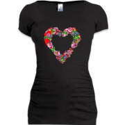 Женская удлиненная футболка с цветочным сердцем