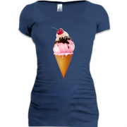 Женская удлиненная футболка Ice cream with cherries