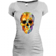 Женская удлиненная футболка Акварельный череп