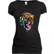 Женская удлиненная футболка с разноцветным тигром