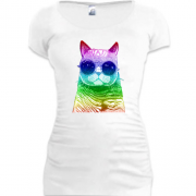 Женская удлиненная футболка Радужный кот