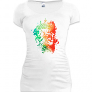 Женская удлиненная футболка с ярким тигром в акварели