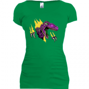 Женская удлиненная футболка с вырывающимся динозавром