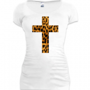 Женская удлиненная футболка с леопардовым крестом