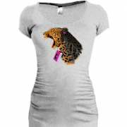 Женская удлиненная футболка Леопард с плеером