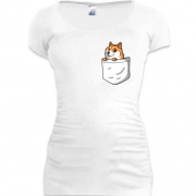 Женская удлиненная футболка с wow doge в кармане
