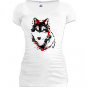 Женская удлиненная футболка с черно-красным волком