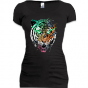 Женская удлиненная футболка с тигром роботом
